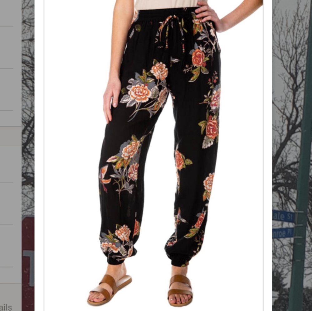 Black floral joggers